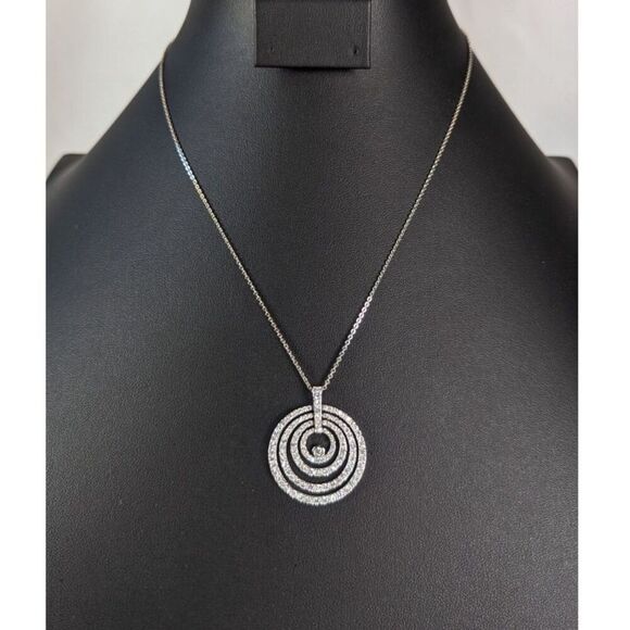 Erwin Pearl CZ Pendant Necklace Rhodium Sterling Silver 925 Signed Nested Circle - Picture 1 of 13